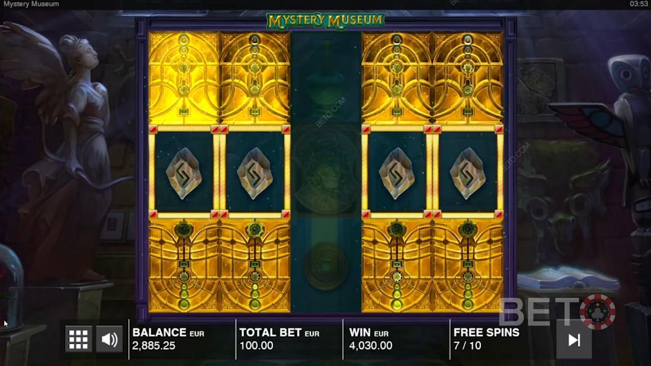 Enjoy sticky Mystery Stacks in Free Spins in Mystery Museum slot
