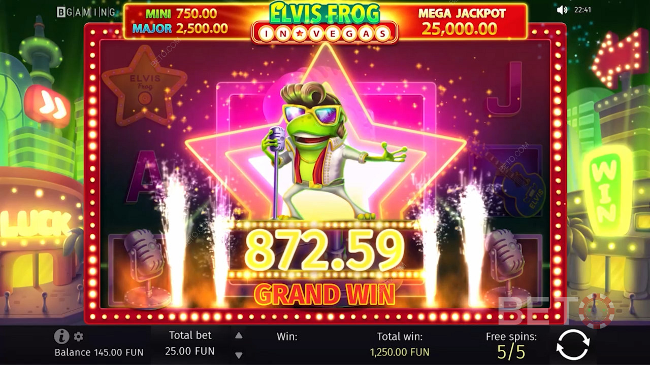 Win some grand amounts at Elvis Frog in Vegas
