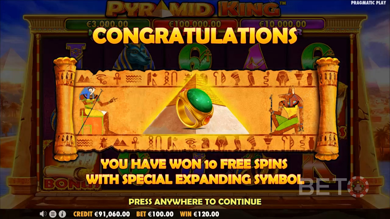 Activate the Free Spins mode to obtain 10 Free Spins and access to Expanding symbols