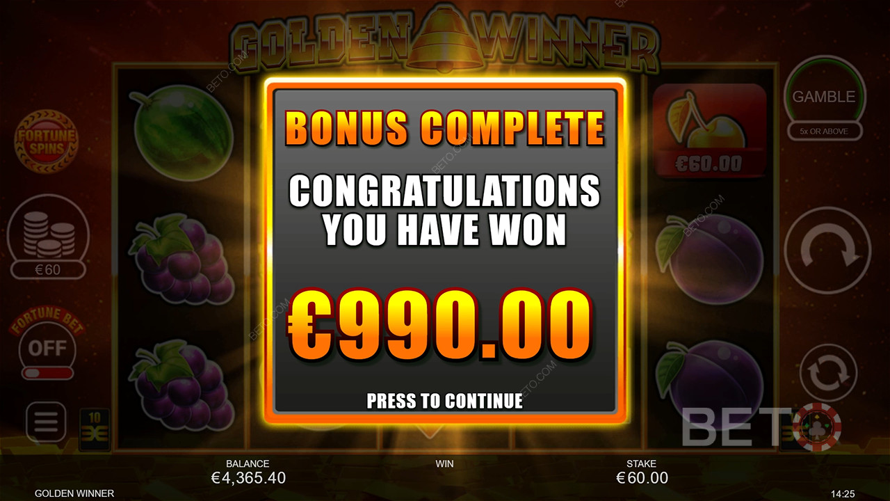 Win 2,500x Your bet in the Golden Winner Slot Machine!