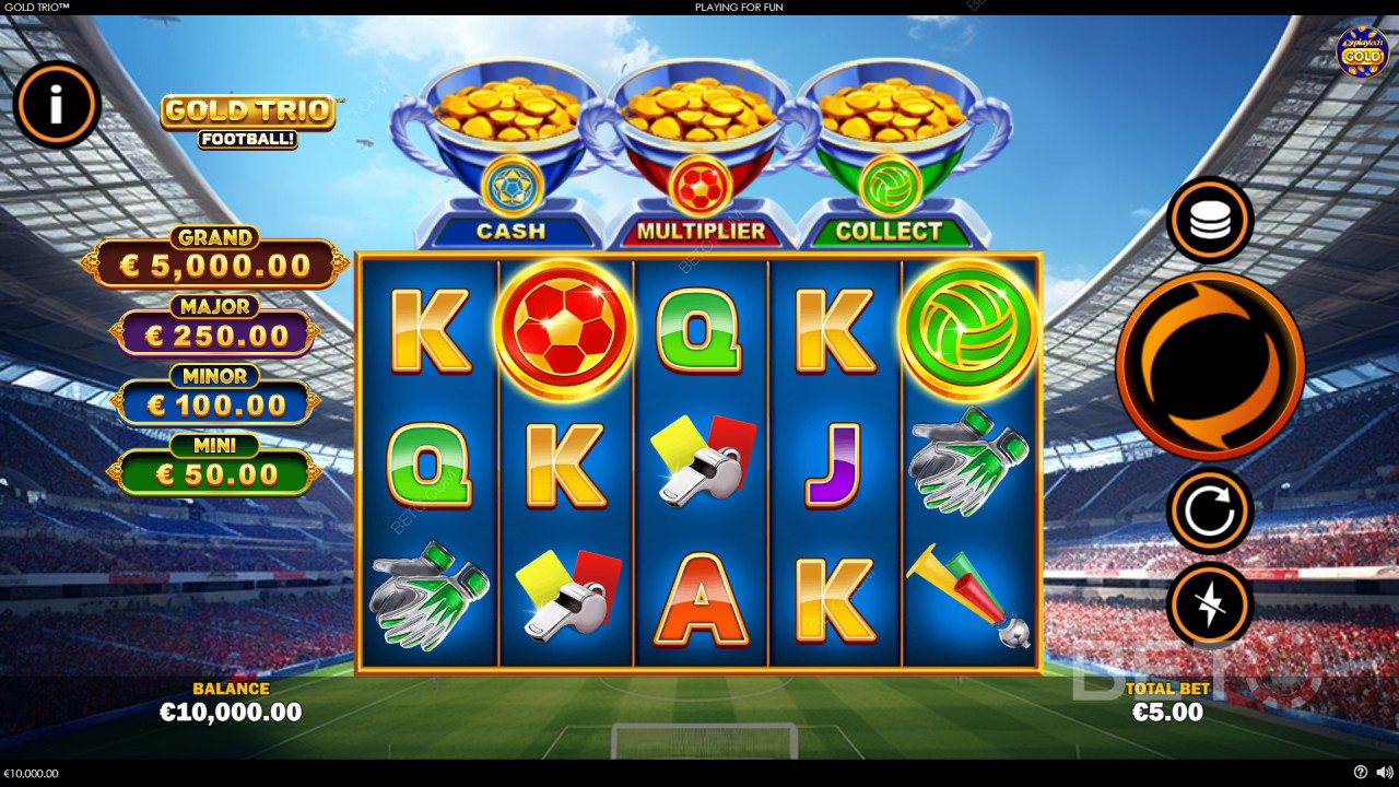 Win 1,000x Your bet in the Gold Trio: Football! Video Slot!