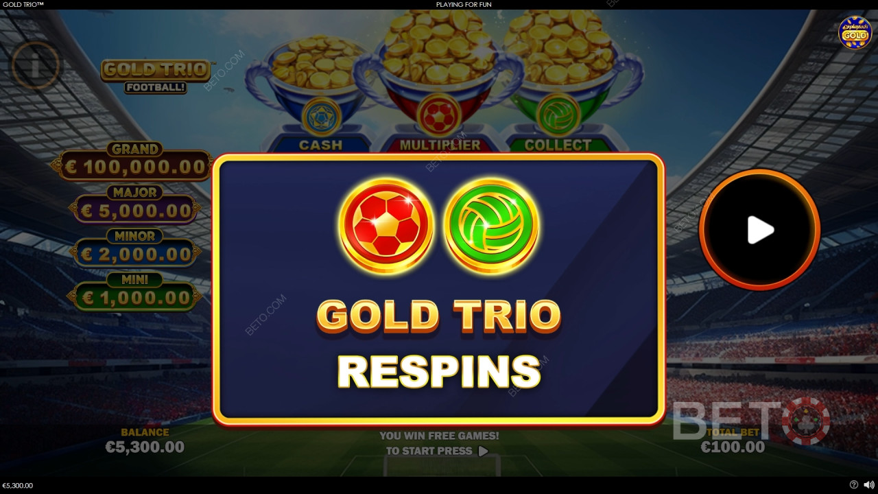 Bonus Features Explained in Gold Trio: Football! by Playtech