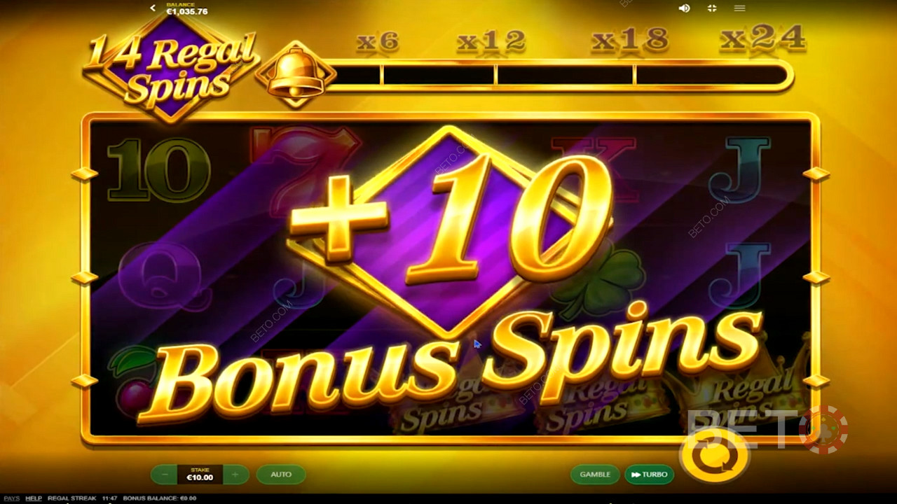 Winning bonus spins in Regal Streak
