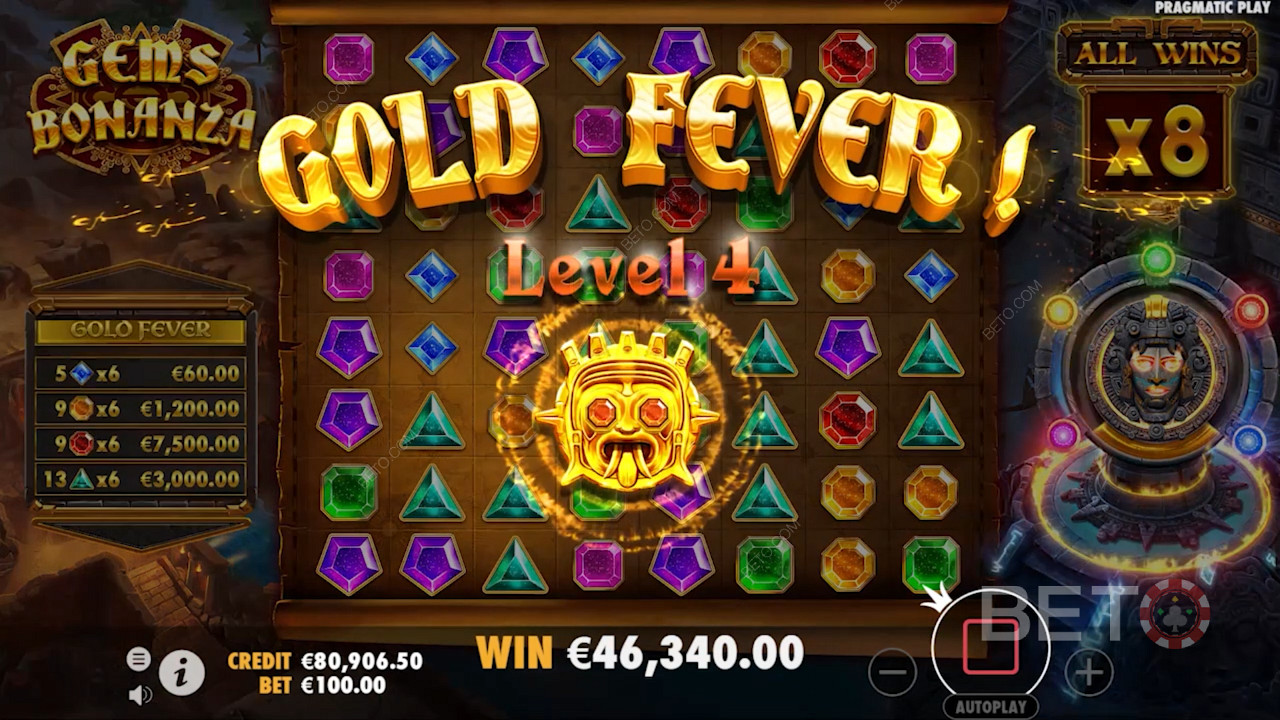 Collect at least 114 winning symbols to unlock Gold Fever Progressive bonuses