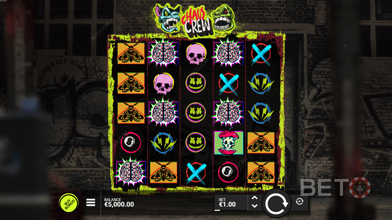 Take on the streets with the Chaos Crew slot, to win rewards up to 10,000x the stakes