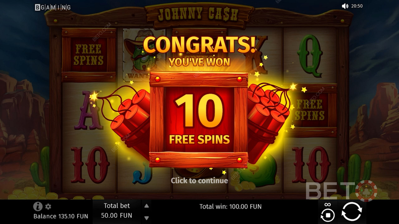 Winning rewarding Free Spins in Johnny Cash