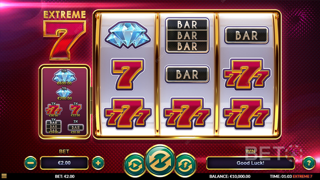 Elegant visuals and robust designs await your spins in the Extreme 7 slot game