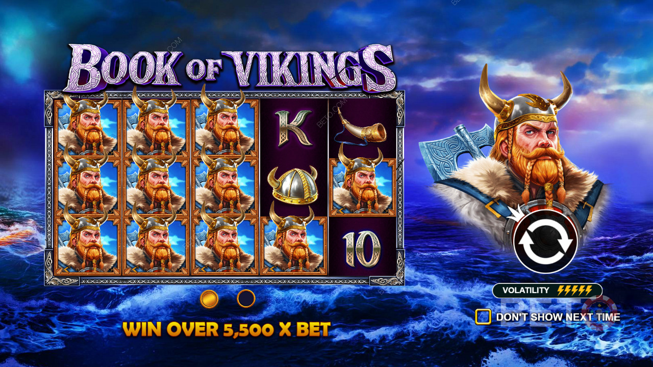 Win rewards worth up to 5,500x the stakes in the highly volatile Book of Vikings slot