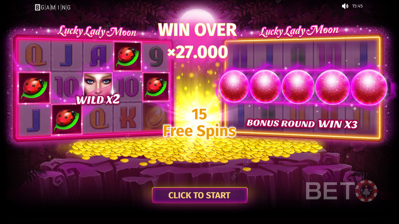 Keep on playing to win prizes, worth up to 27,000x the stakes in the Lucky Lady Moon slot