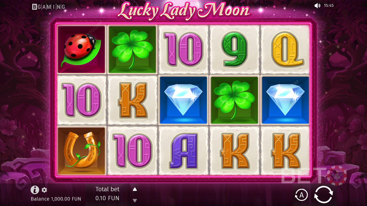 Based on a fantasy theme, the Lucky Lady Moon slot used 10 fixed paylines on a 5x3 grid