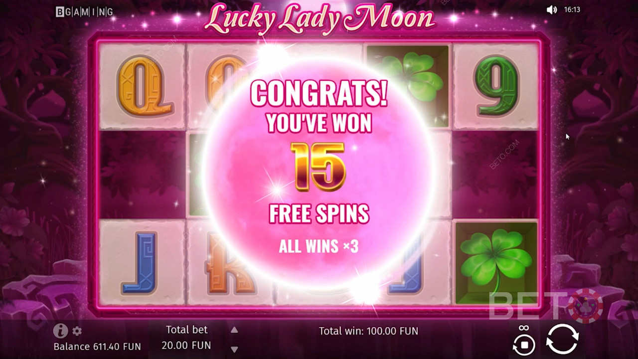 Congratulation! Landing at least 3 Scatter symbols got you 15 extra Free Spins
