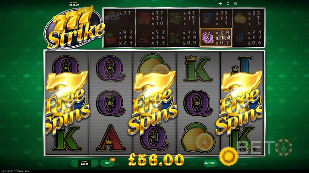 Launching the Free Spins round in 777 Strike slot