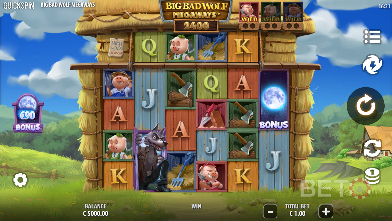 Enjoy powerful features in the Big Bad Wolf Megaways online slot