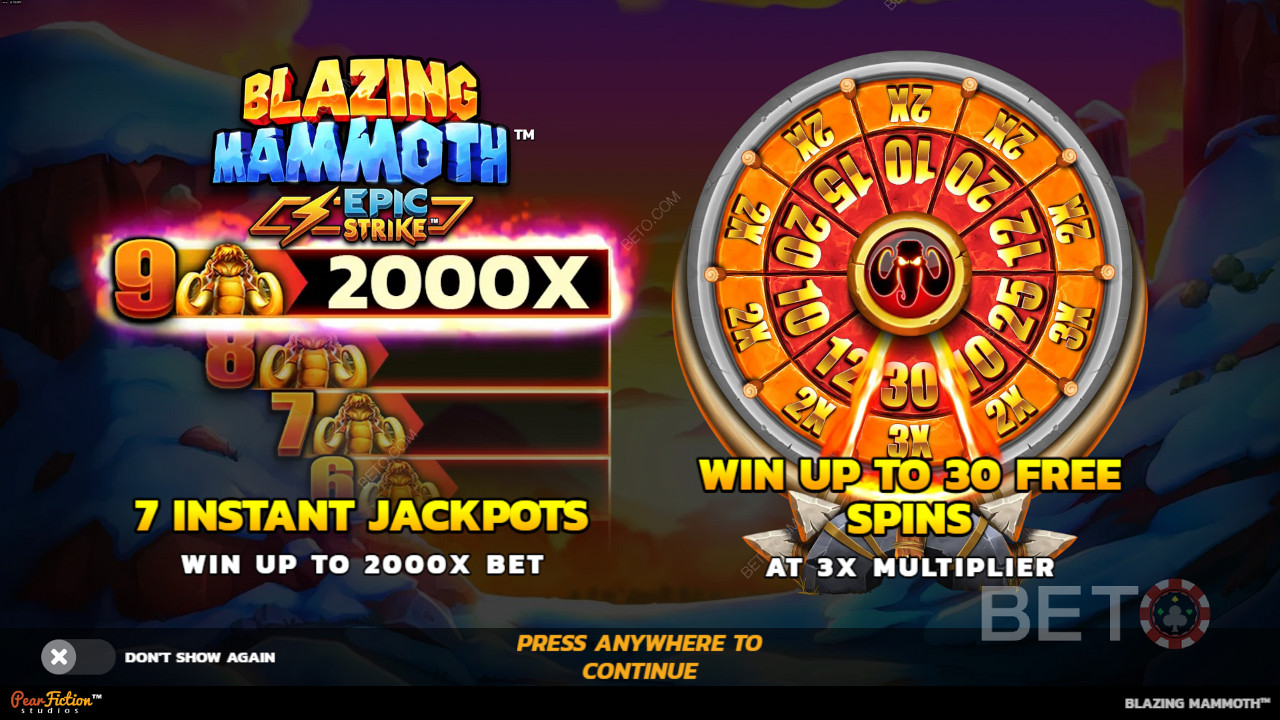 Win up to 2,000x of your bet in Blazing Mammoth slot machine