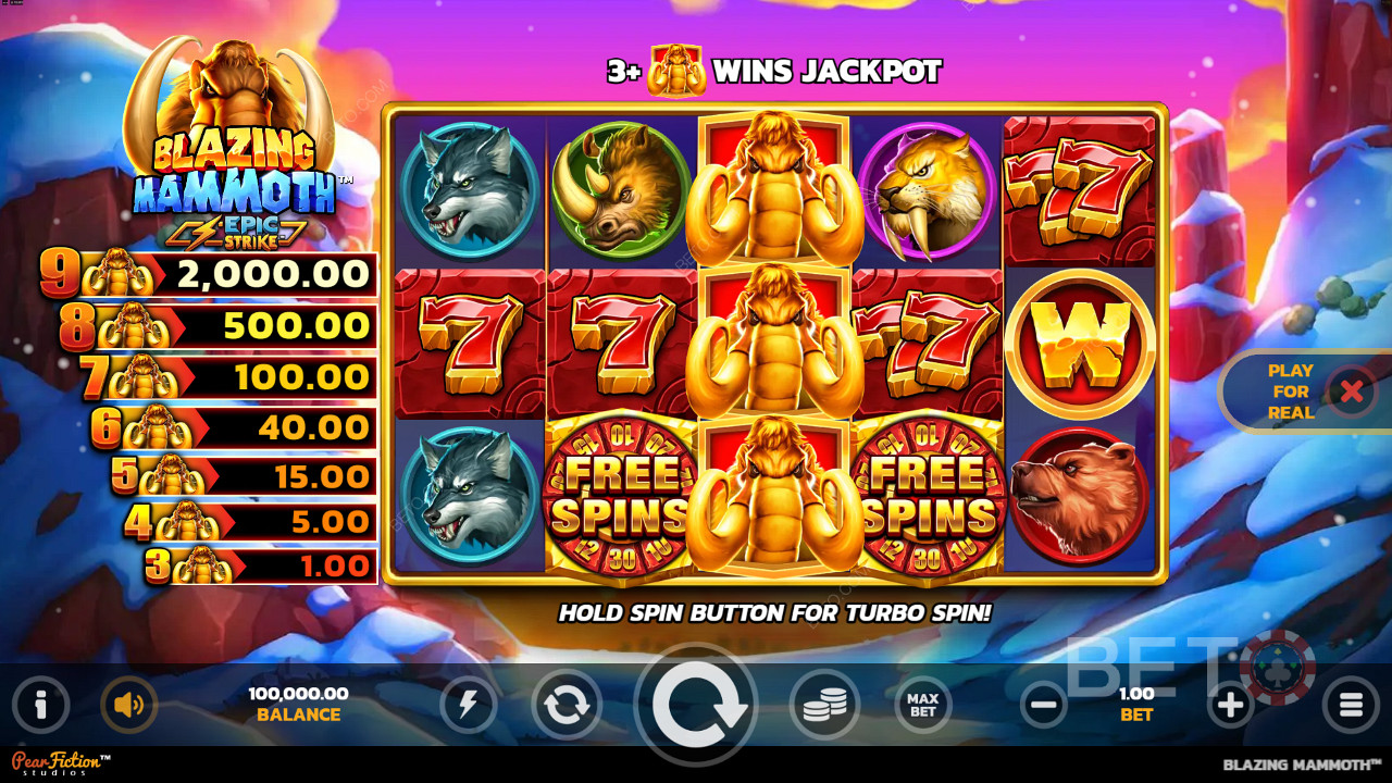 Land 3 or more Mammoth symbols anywhere to get wins in the Blazing Mammoth slot