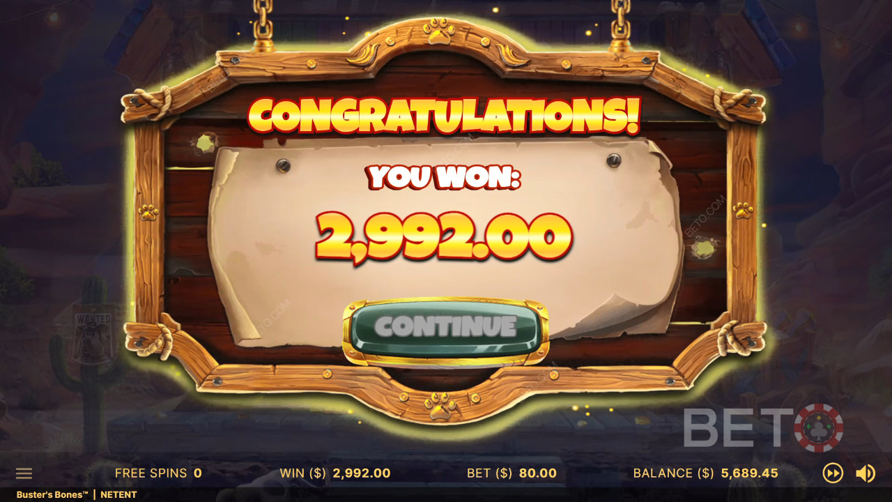 Win 973x Your bet in the Buster’s Bones Video Slot!