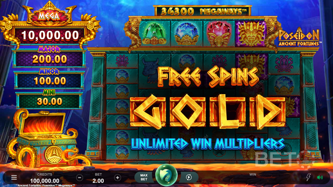 Enjoy unlimited Win Multipliers in Free Spins in Ancient Fortunes: Poseidon Megaways slot