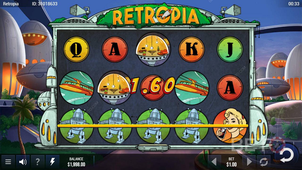 Take advantage of 25 paylines and land easy wins in Retropia slot machine