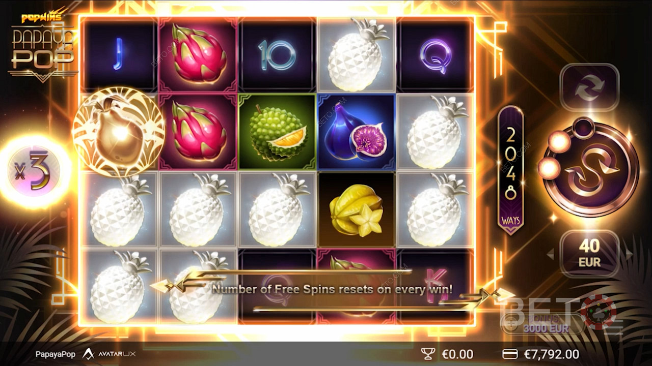 Shiny Dragon fruit and other exotic fruits in the PapayaPop online slot