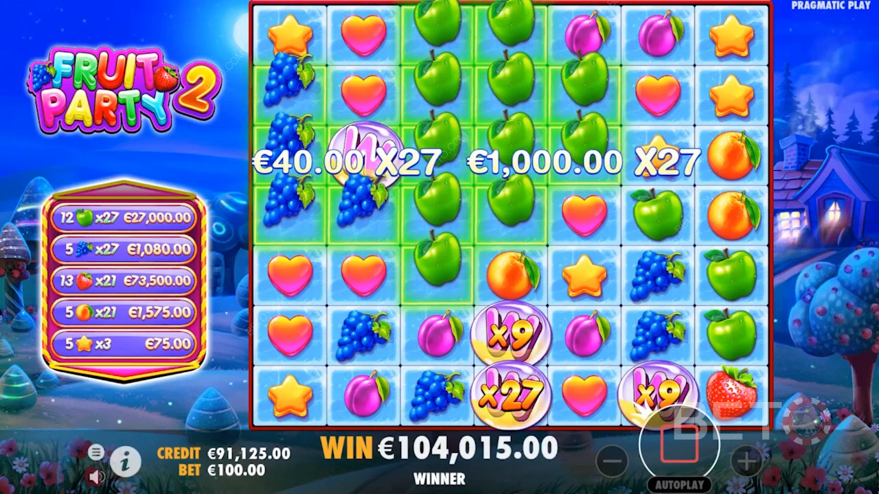 Be part of the fruity festival of sweet and exciting prizes in the Fruit Party 2 slot