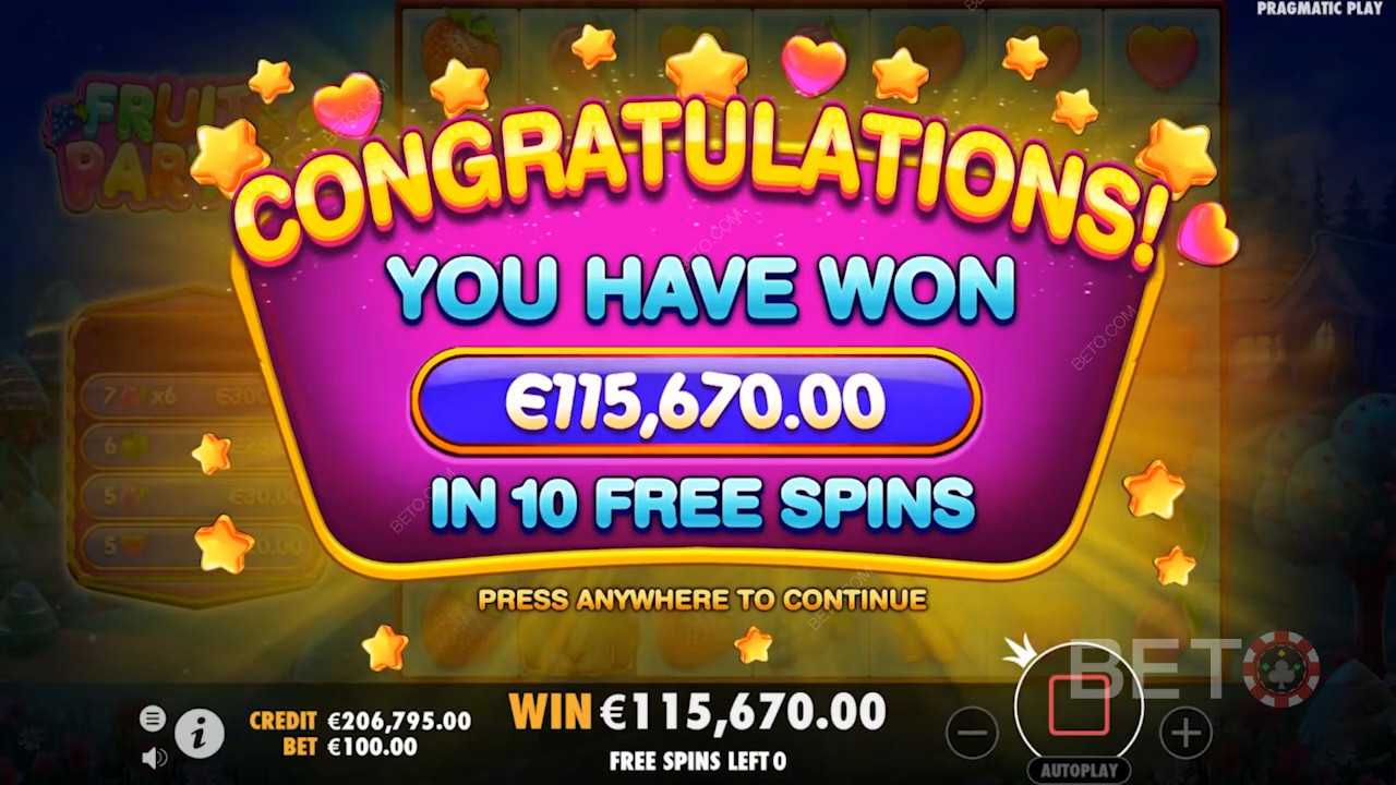 Upon activating the Free Spins round, players receive cash payouts and bonus spins