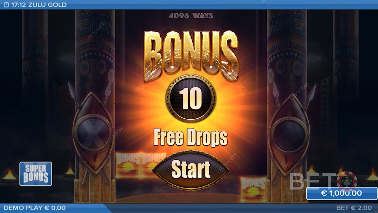 The Multiplier Free Drops feature provides players with 10-25 free spins, in this slot