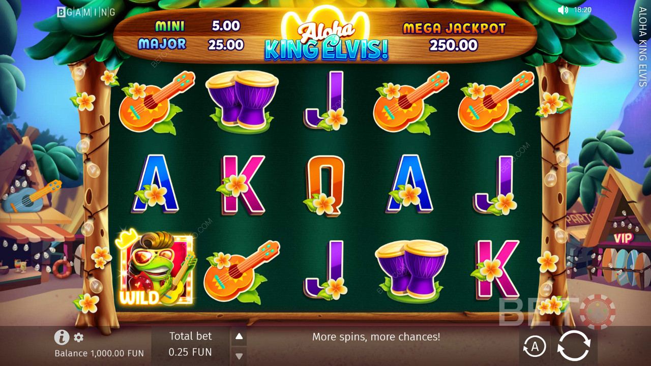 Tag til Hawaii med Aloha King Elvis-spilleautomaten