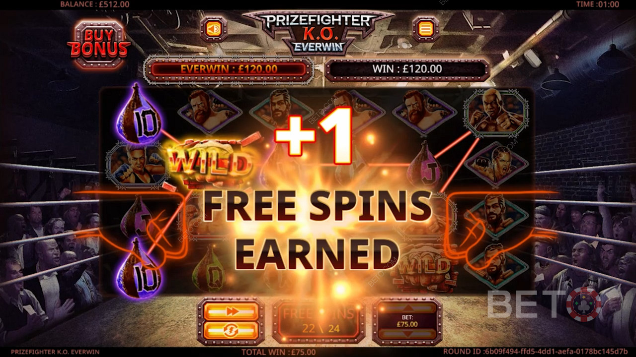 Winning additional Free Spins in Prize Fighter KO
