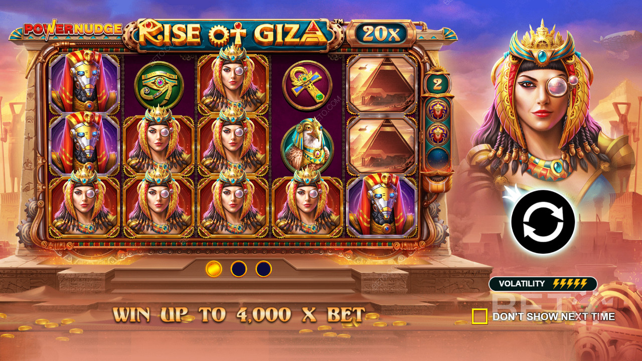 Win up to 4,000x of your bet in Rise of Giza PowerNudge online slot