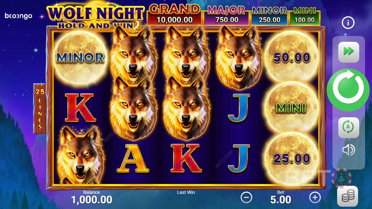 Wolf Night slot with bonus round, jackpots, and free spins developed by Booongo