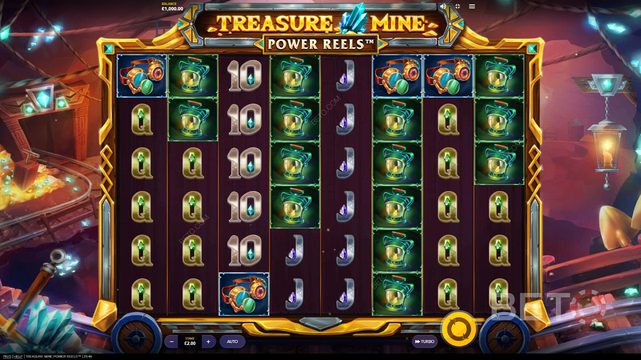 Enjoy a fabulous theme and graphics in Treasure Mine Power Reels online slot