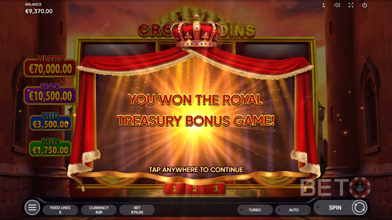 Win 2,500x Your bet in the Crown Coins Slot Online!