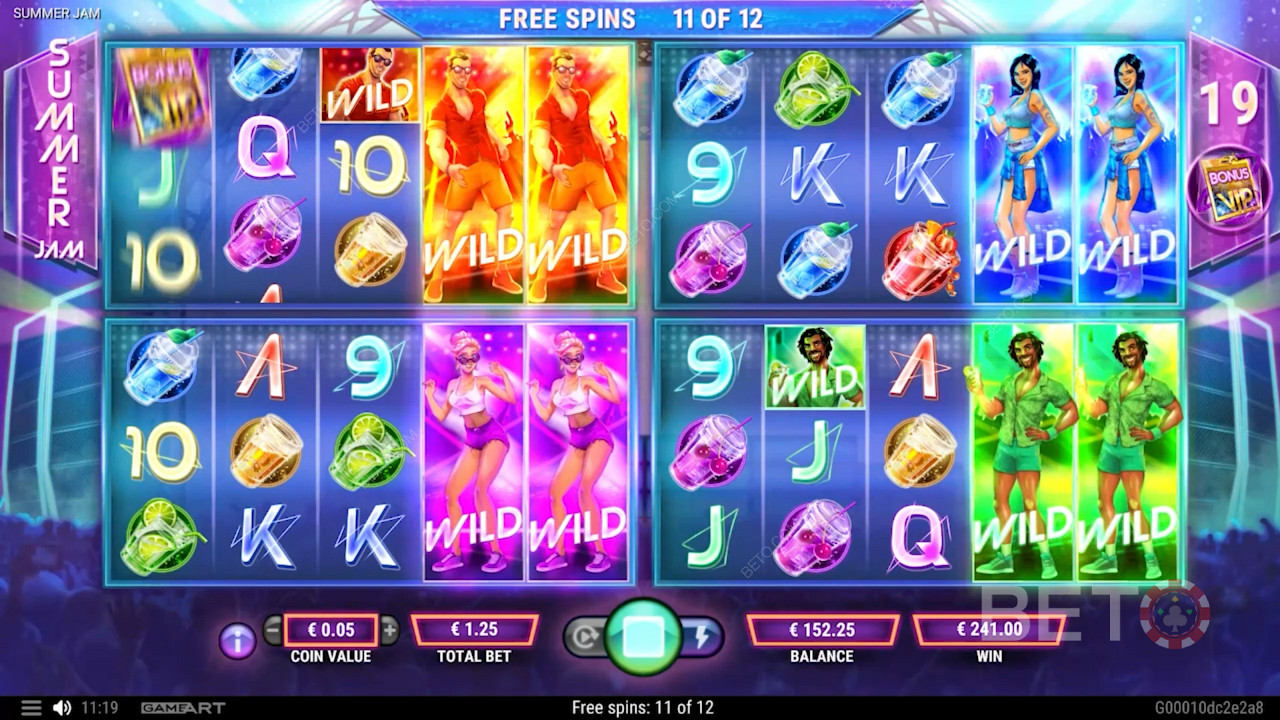 Enjoy up to 4 reel sets in Free Spins in the Summer Jam slot