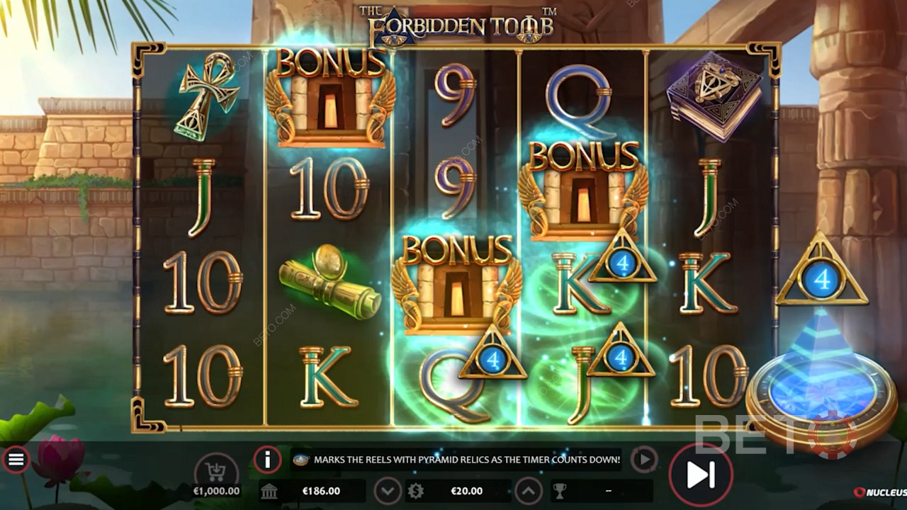 Land 3 Tomb Entrance symbols to trigger Free Spins in The Forbidden Tomb online slot