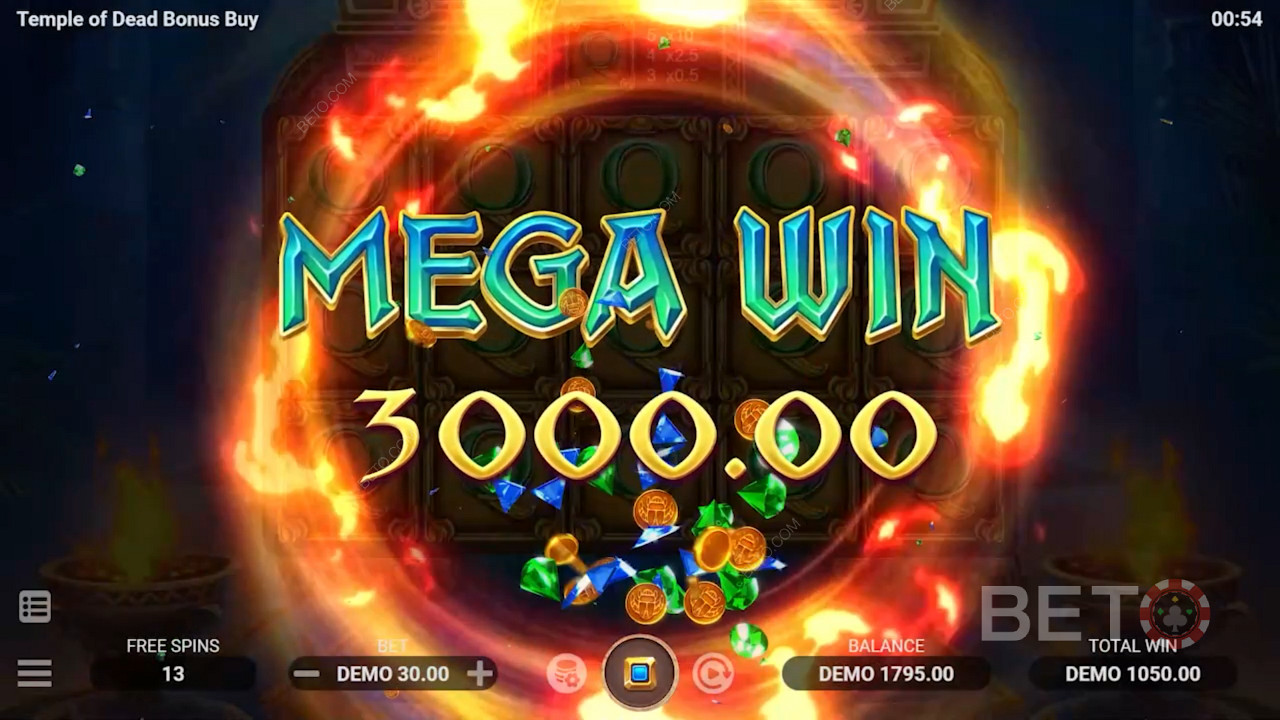 Play Temple of Dead now and win cash prizes worth 10,068x the stake at max