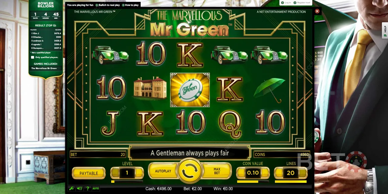 The best place online to play online slots is at the Mr Green gaming site.