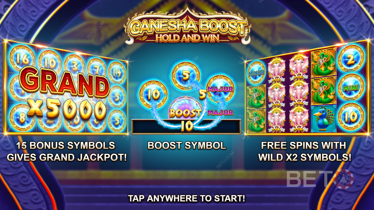 Enjoy free spins, Boost feature, and respins in Ganesha Boost Hold and Win Slot