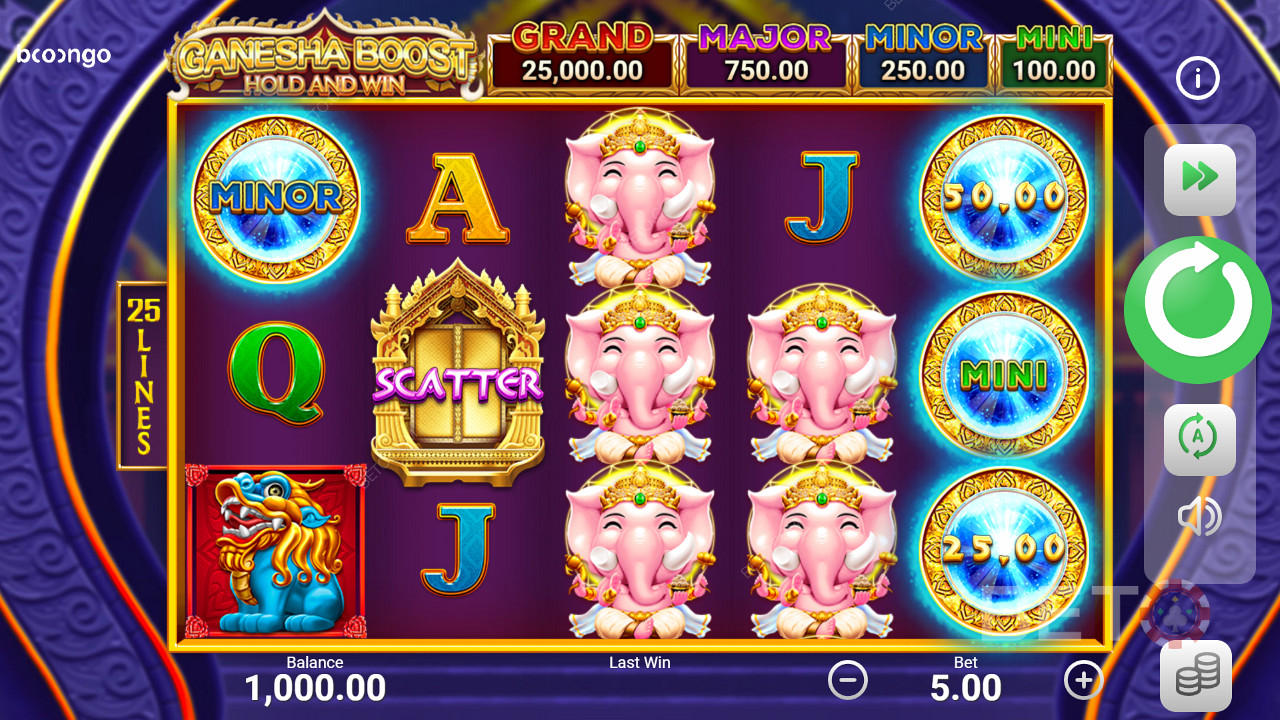Enjoy jackpots by landing them in the bonus game in Ganesha Boost Hold and Win slot