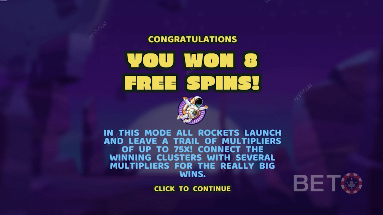 Landing 3 Spaceman symbols trigger the Free Spins game mode in this slot machine
