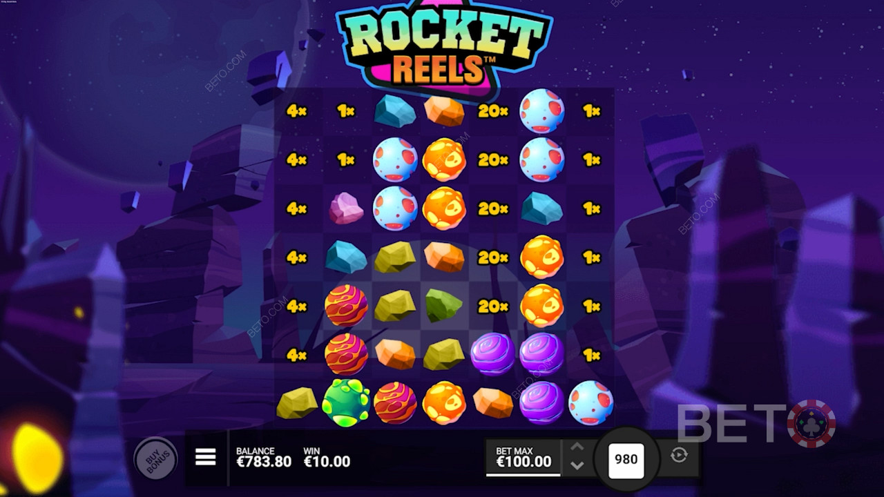 Hop on a rocket and win rewards worth up to 10,000x in the Rocket Reels slot