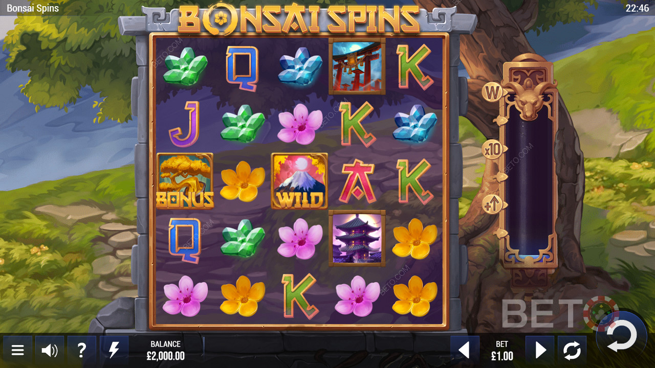 Forest themed Bonsai Spins game by developed by Epic Industries