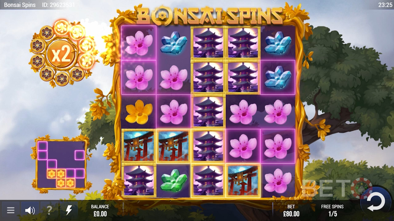Special golden themed bonus rounds of Bonsai Spins
