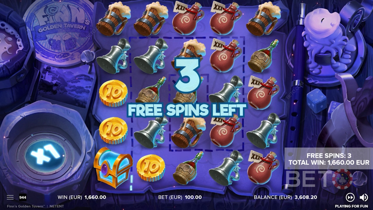 Trigger the Free Spins mode and obtain 5 Free Spins, alongside multiplier boosts