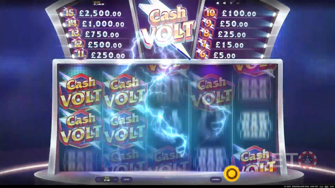 Play to win exciting rewards worth up to 2,500x the bets in the Cash Volt slot