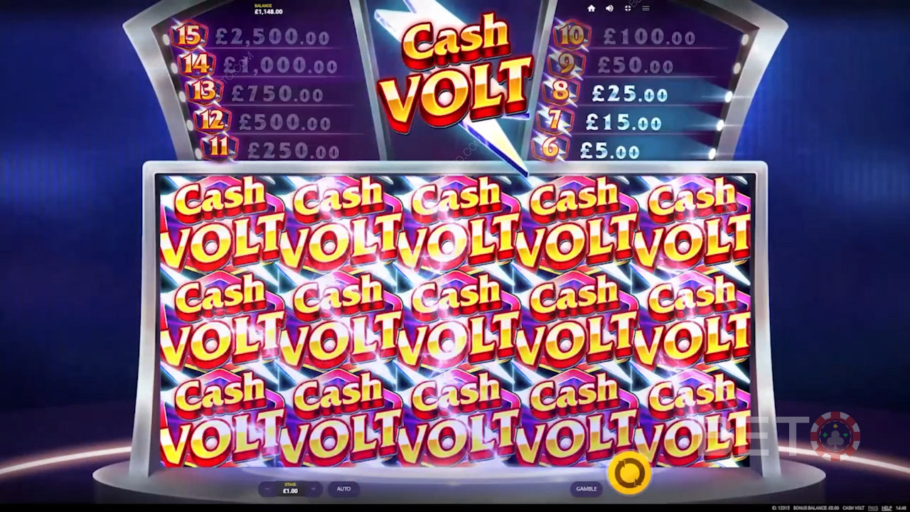 The Super Cash Volt symbol can occupy 2x2 or 3x3 positions across the reels
