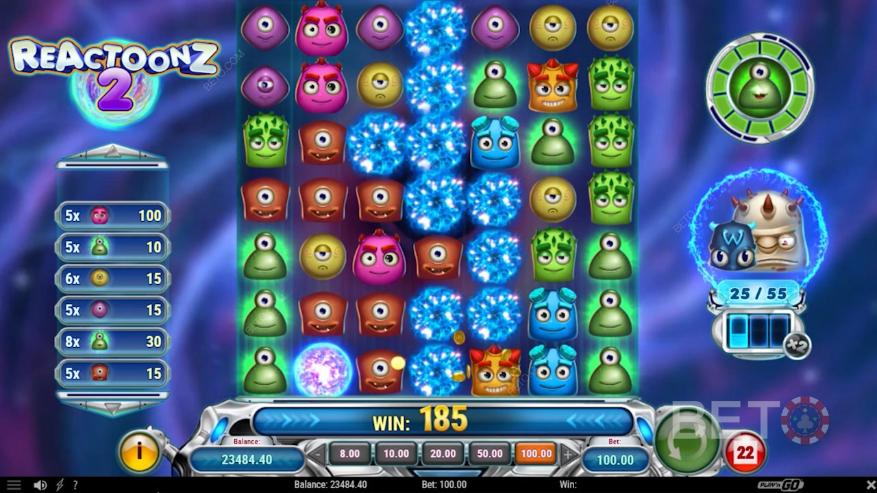 Watch all the symbols explode and give you big wins in Reactoonz 2 slot machine