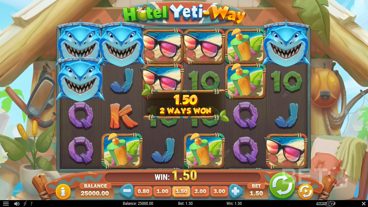 Land 2 shark symbols on adjacent reels from left to right and get a win