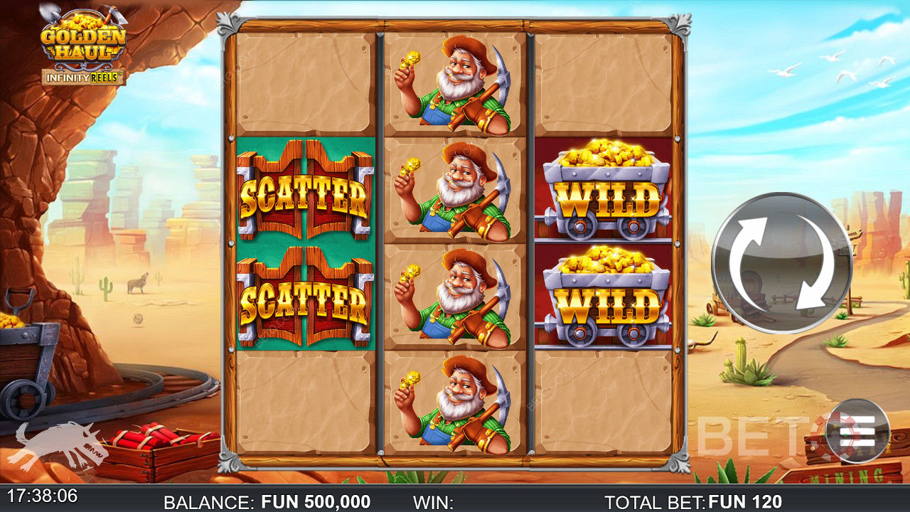 Land at least 5 Scatters to trigger Free Spins in the Golden Haul Infinity Reels slot