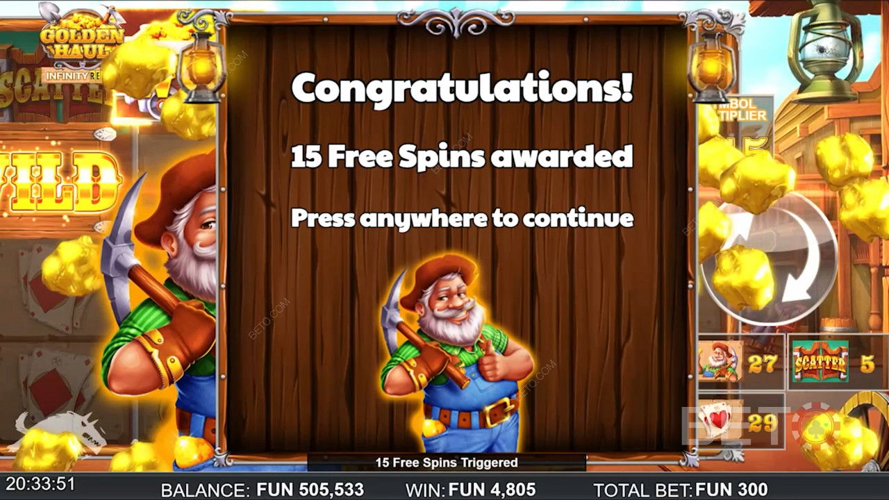 Enjoy 15 Free Spins in Golden Haul Infinity Reels slot machine
