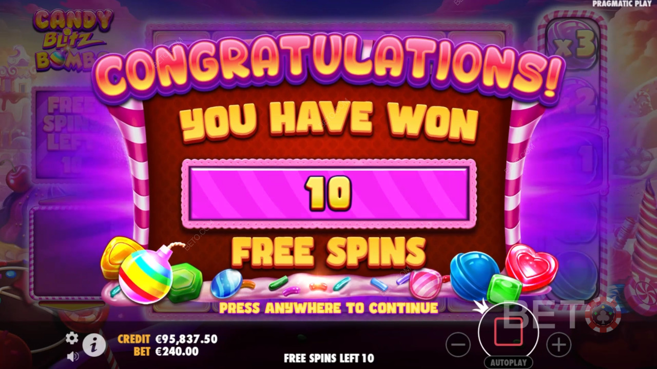 Win 5,000x Your bet in the Candy Blitz Bombs Video Slot!